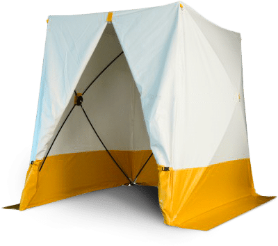 Easy to fit work tent that measures 210x210 cm. White and yellow