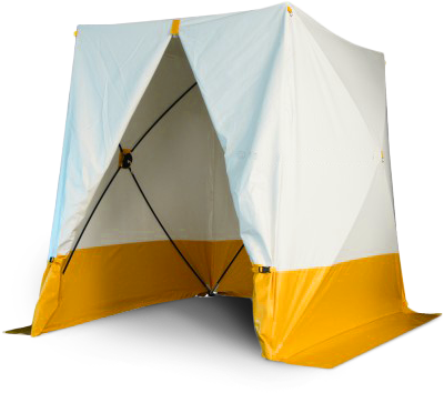 Easy to fit work tent that measures 210x210 cm. White and yellow